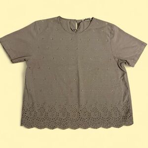 Selene Sport Olive/brown Eyelet Short Sleeve Top